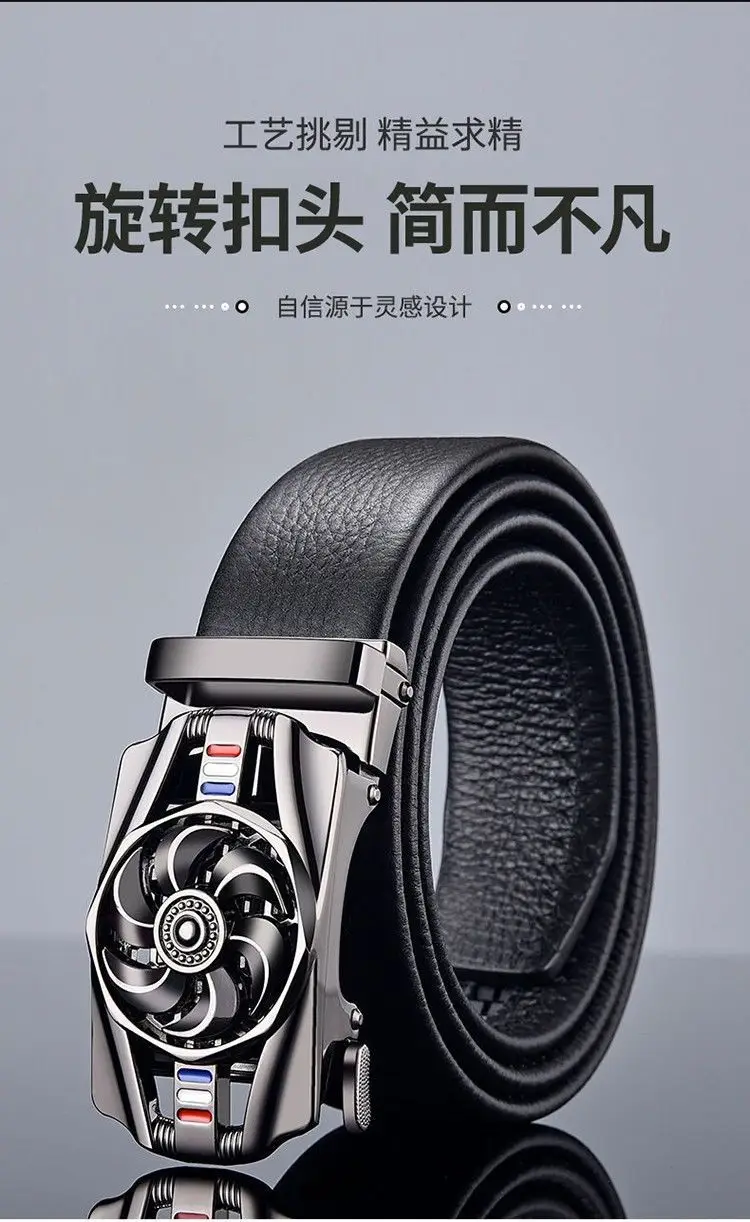 Men's Black Leather Belt with Gold Buckle — feature 9