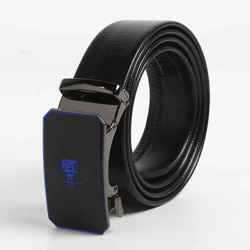 Men's Black Leather Belt with Gold Buckle - Image 9