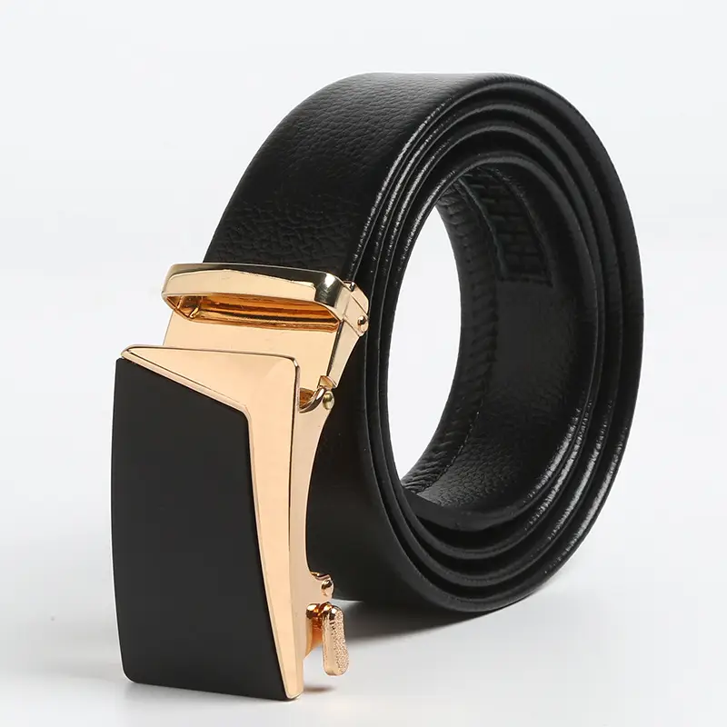Men's Black Leather Belt with Gold Buckle - Image 10