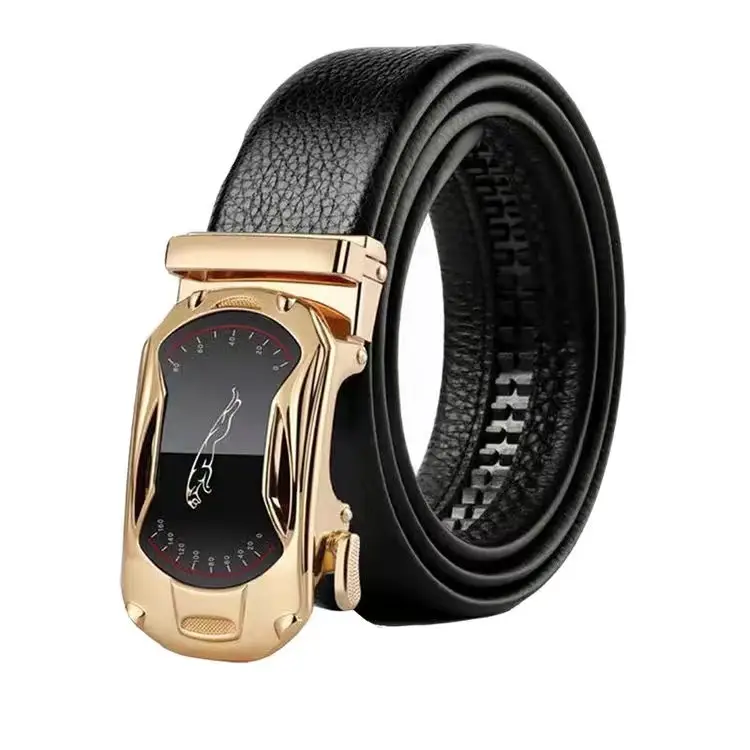 Men's Black Leather Belt with Gold Buckle - Image 11