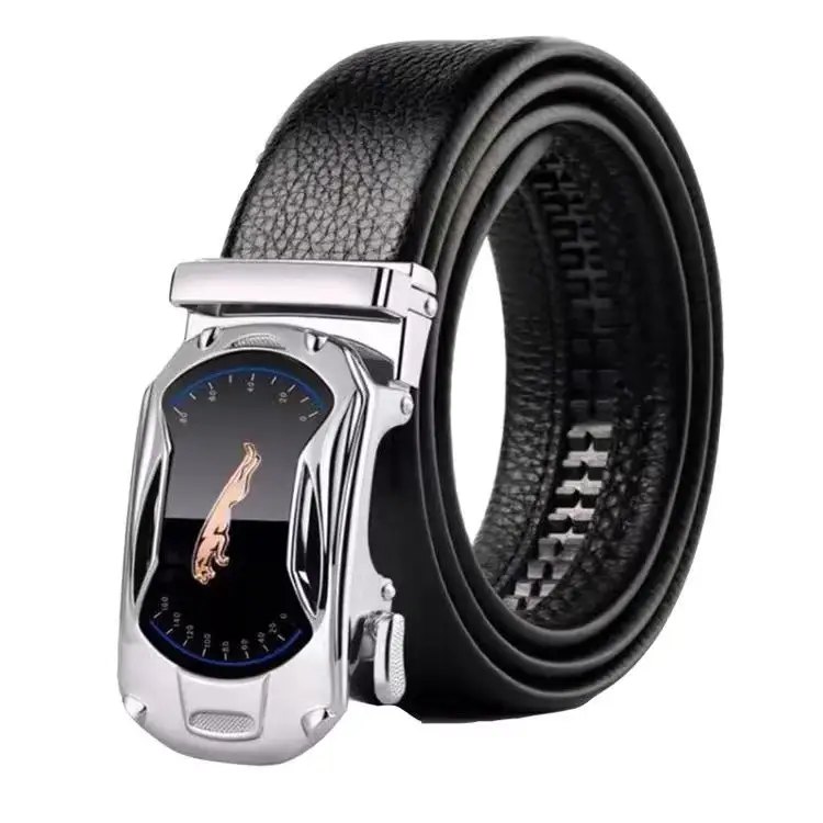 Men's Black Leather Belt with Gold Buckle - Image 12