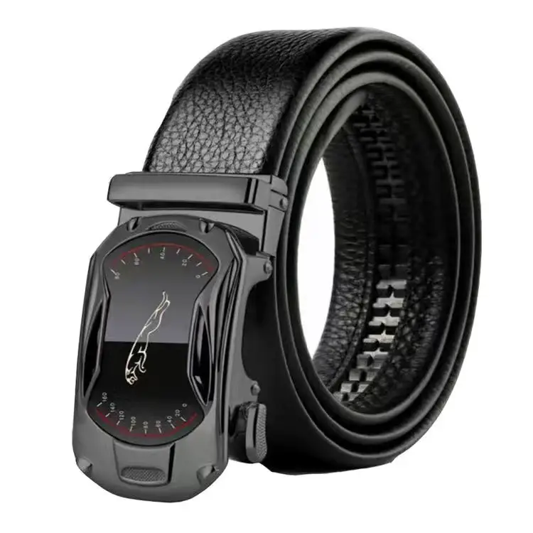 Men's Black Leather Belt with Gold Buckle - Image 13