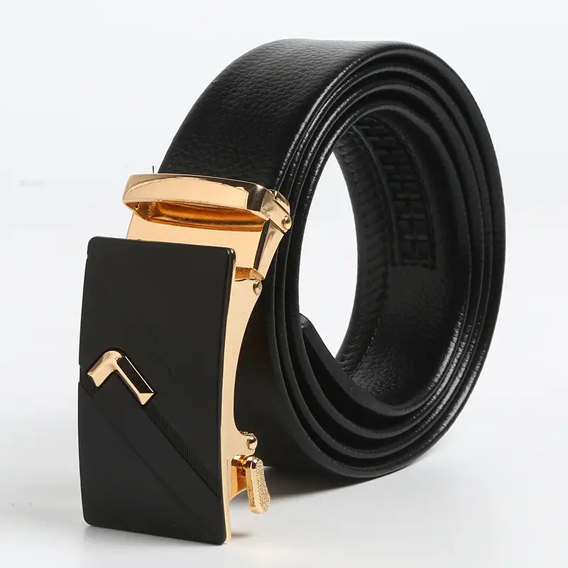 Men's Black Leather Belt with Gold Buckle - Image 16