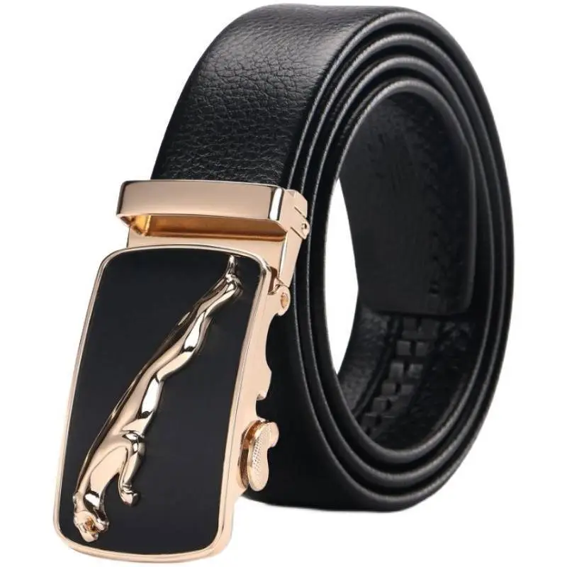 Men's Black Leather Belt with Gold Buckle - Image 24