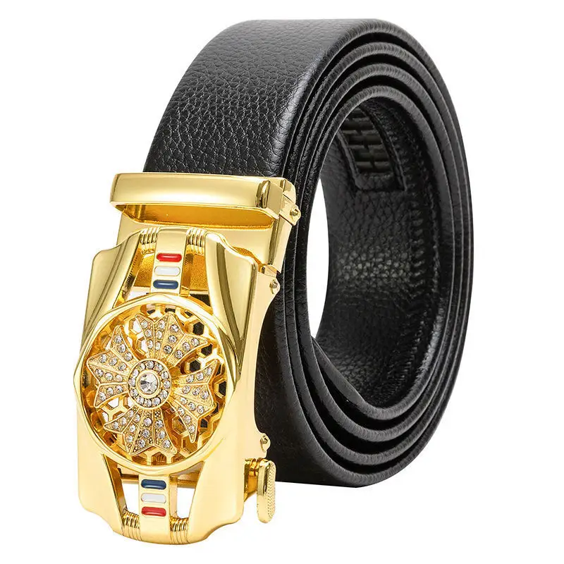 Men's Black Leather Belt with Gold Buckle - Image 26