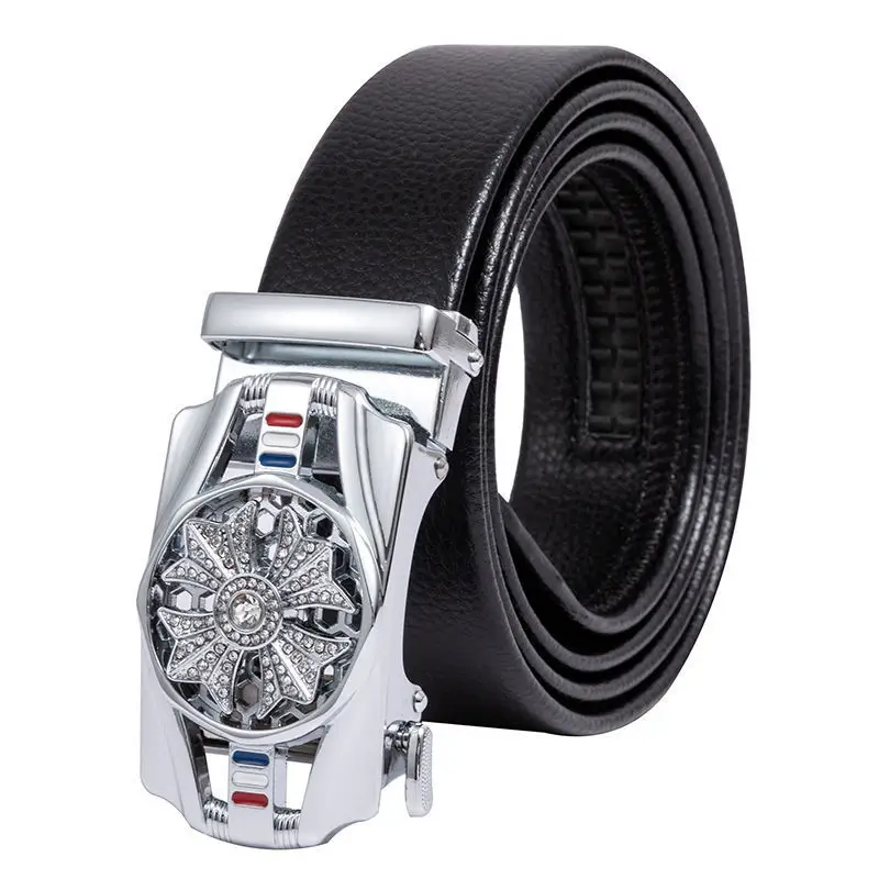Men's Black Leather Belt with Gold Buckle - Image 27