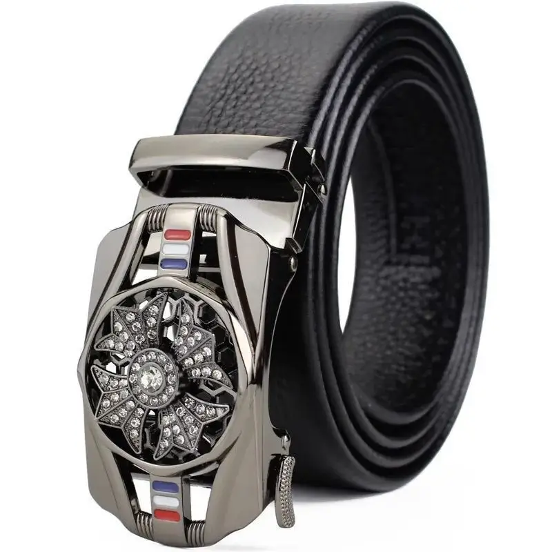 Men's Black Leather Belt with Gold Buckle - Image 28