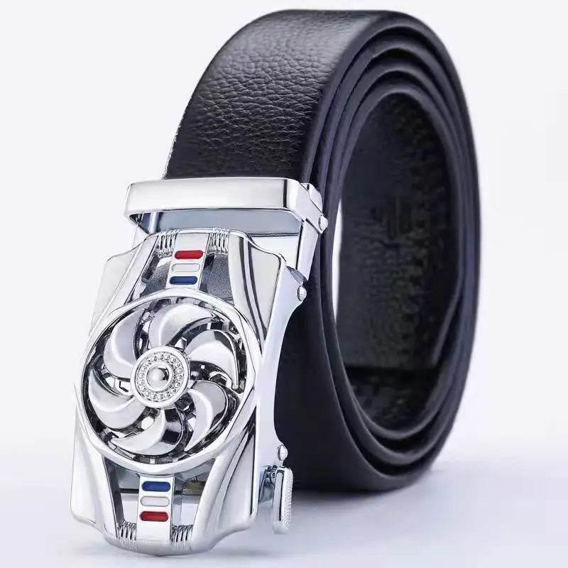 Men's Black Leather Belt with Gold Buckle - Image 30