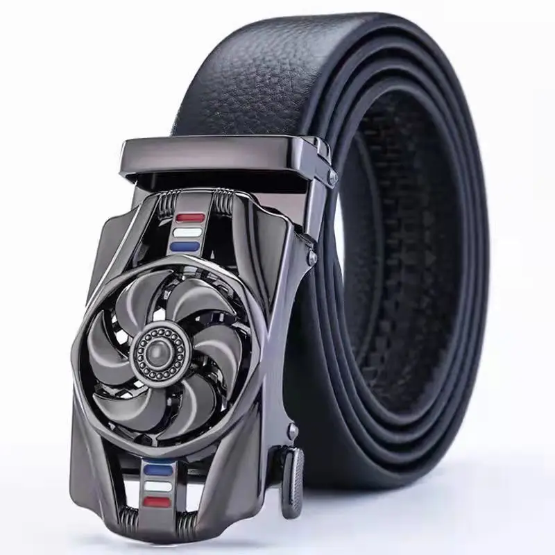 Men's Black Leather Belt with Gold Buckle - Image 31
