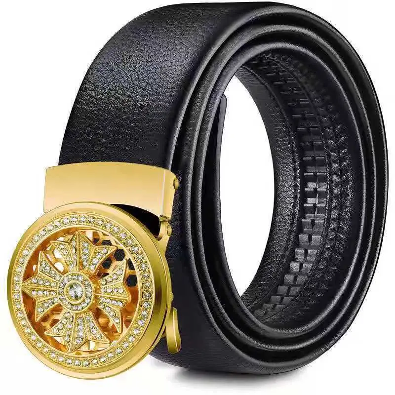 Men's Black Leather Belt with Gold Buckle - Image 32