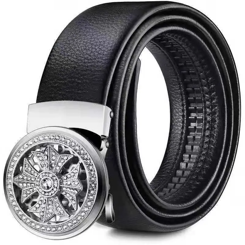 Men's Black Leather Belt with Gold Buckle - Image 33