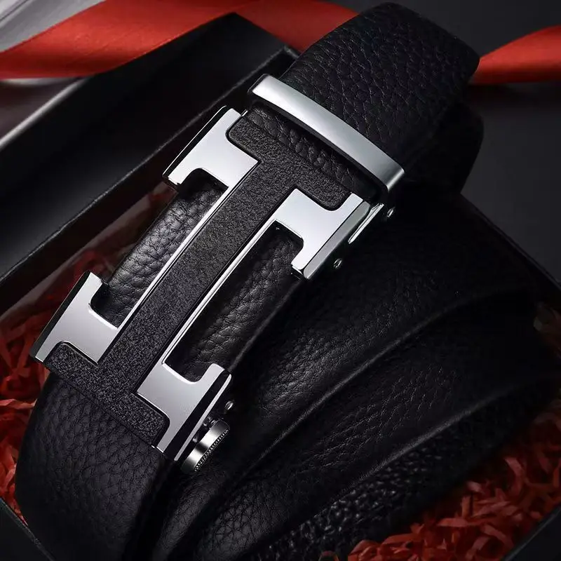 Men's Black Leather Belt with Gold Buckle - Image 37