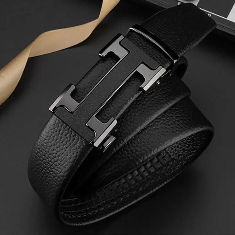 Men's Black Leather Belt with Gold Buckle - Image 38
