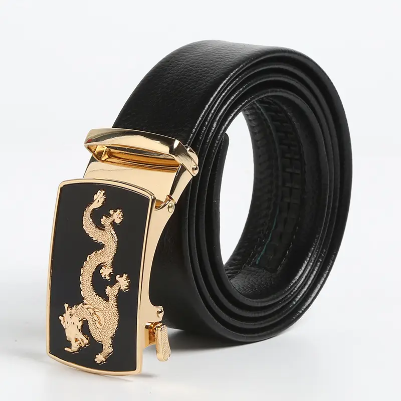 Men's Black Leather Belt with Gold Buckle - Image 3