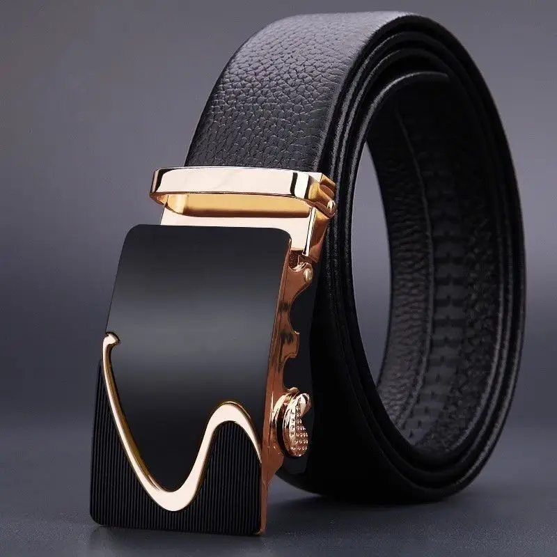Men's Black Leather Belt with Gold Buckle - Image 39