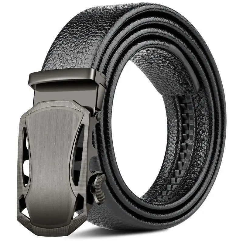 Men's Black Leather Belt with Gold Buckle - Image 44