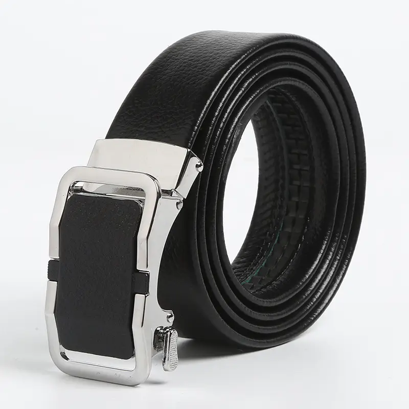 Men's Black Leather Belt with Gold Buckle - Image 4