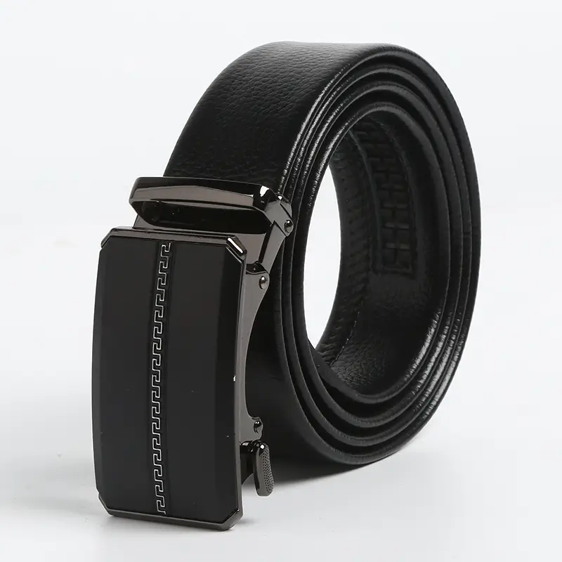Men's Black Leather Belt with Gold Buckle - Image 5