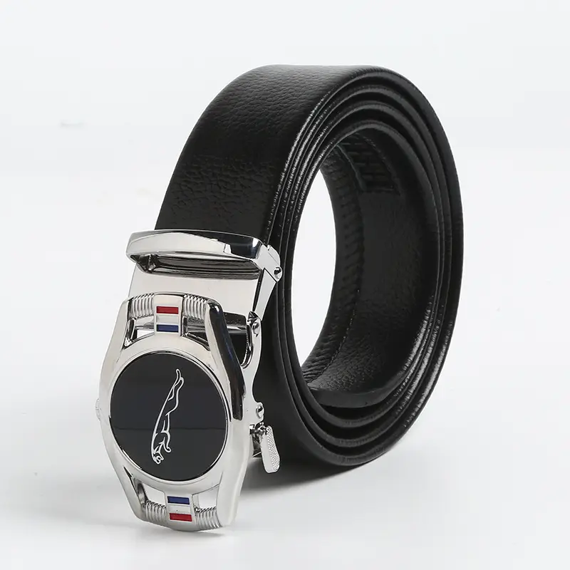 Men's Black Leather Belt with Gold Buckle - Image 6