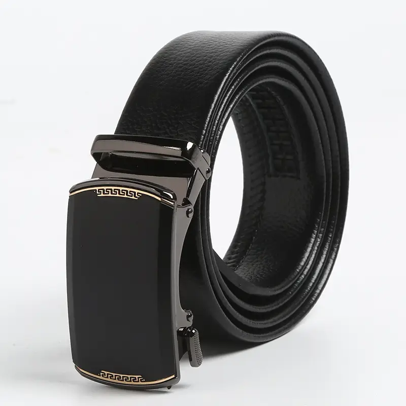 Men's Black Leather Belt with Gold Buckle - Image 8