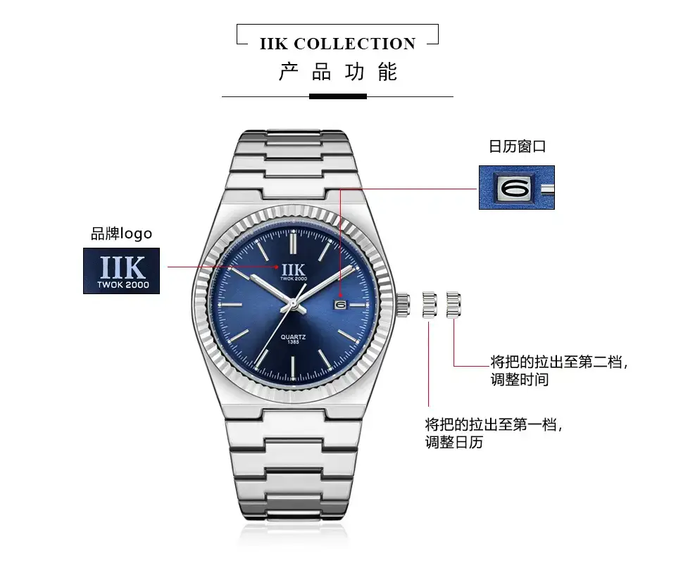 IIK Stainless Steel Blue Calendar Watch for Men — feature 5
