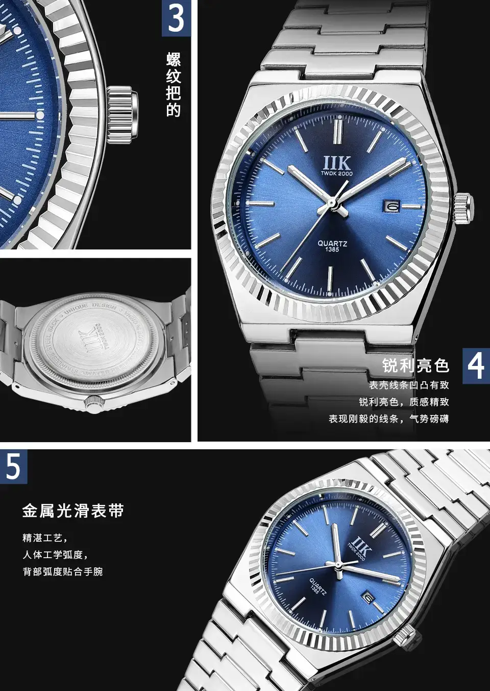 IIK Stainless Steel Blue Calendar Watch for Men — feature 7