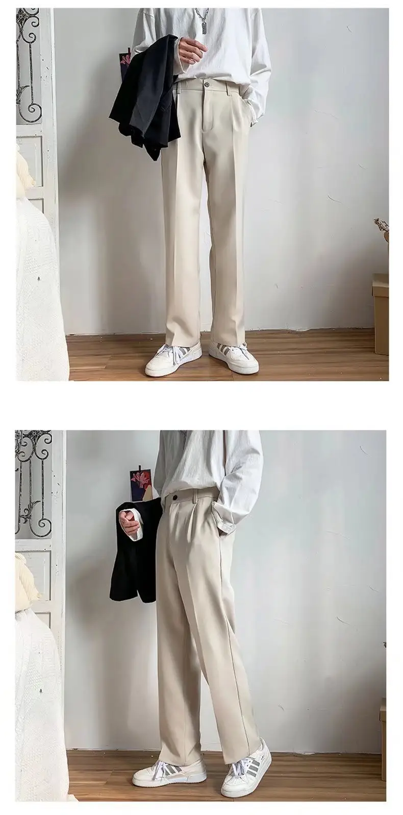 Men's Black Solid Color Loose Fit Pants Spring Autumn — feature 10