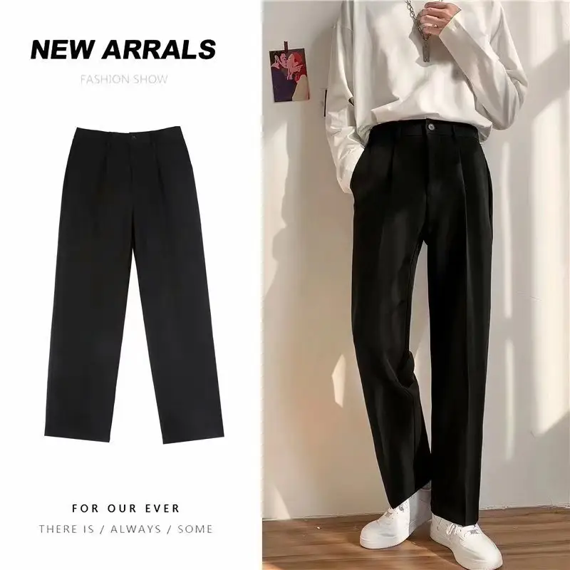 Men's Black Solid Color Loose Fit Pants Spring Autumn — feature 4