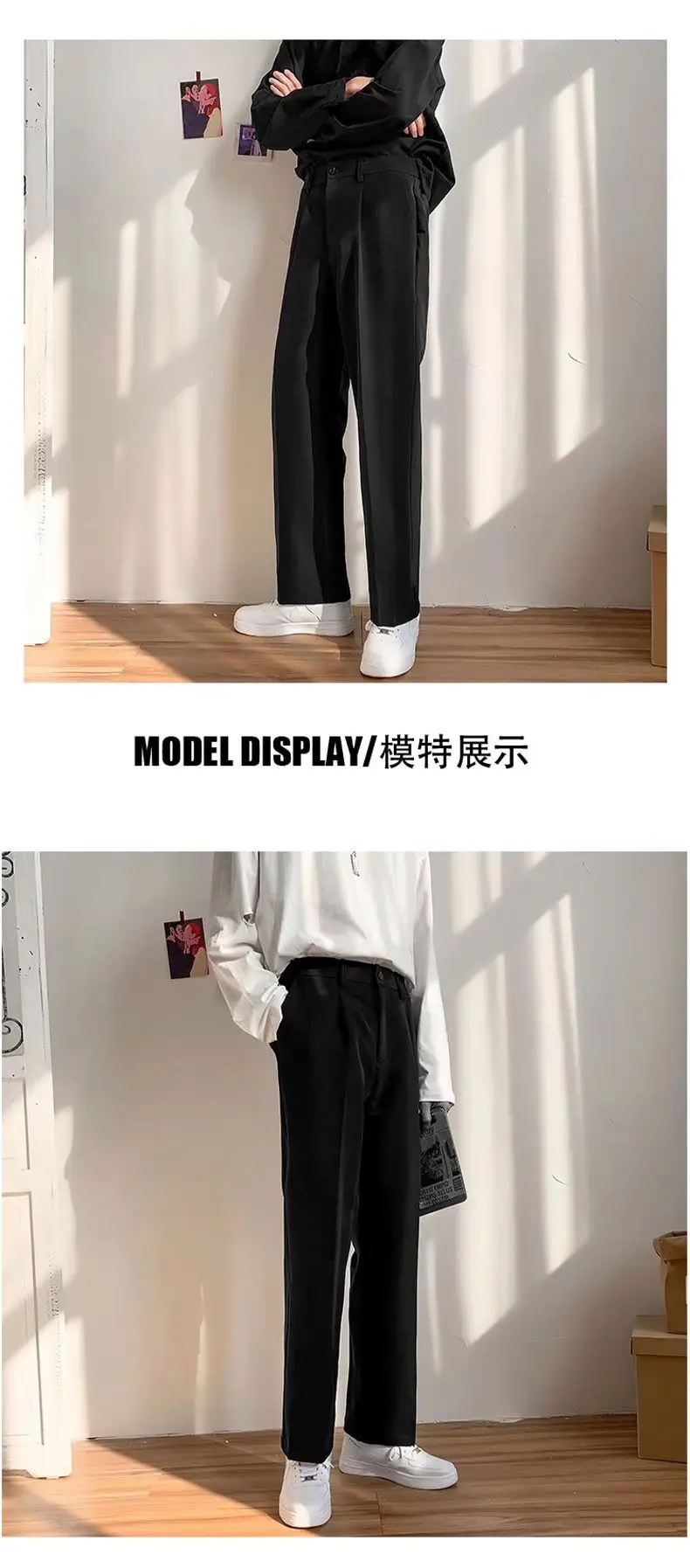Men's Black Solid Color Loose Fit Pants Spring Autumn — feature 6