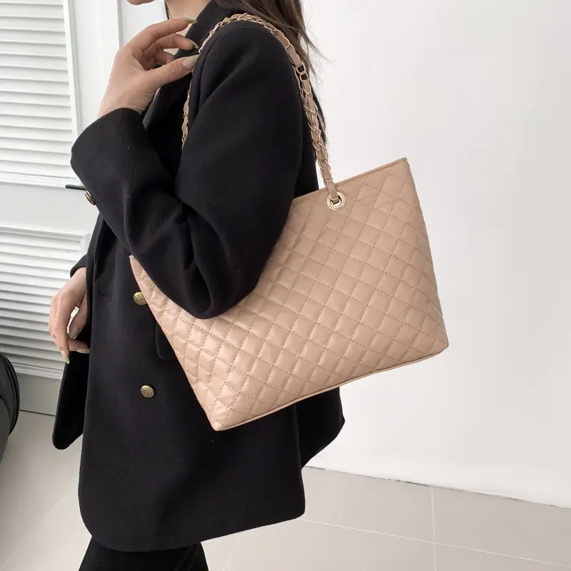 Women Quilted Beige Shoulder Bag 2023 Winter - Image 7
