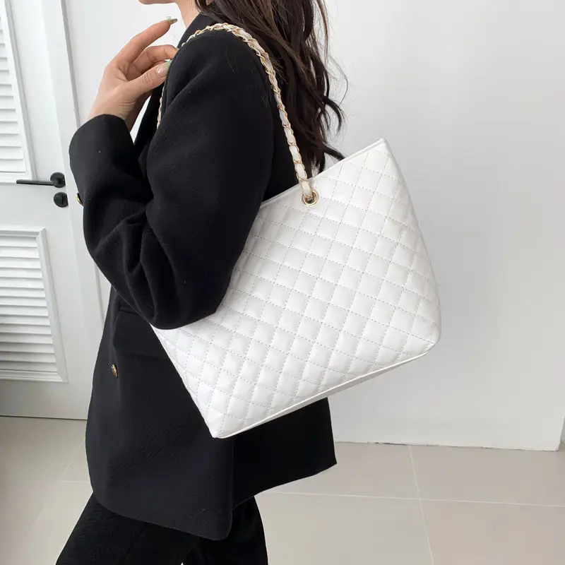Women Quilted Beige Shoulder Bag 2023 Winter - Image 8
