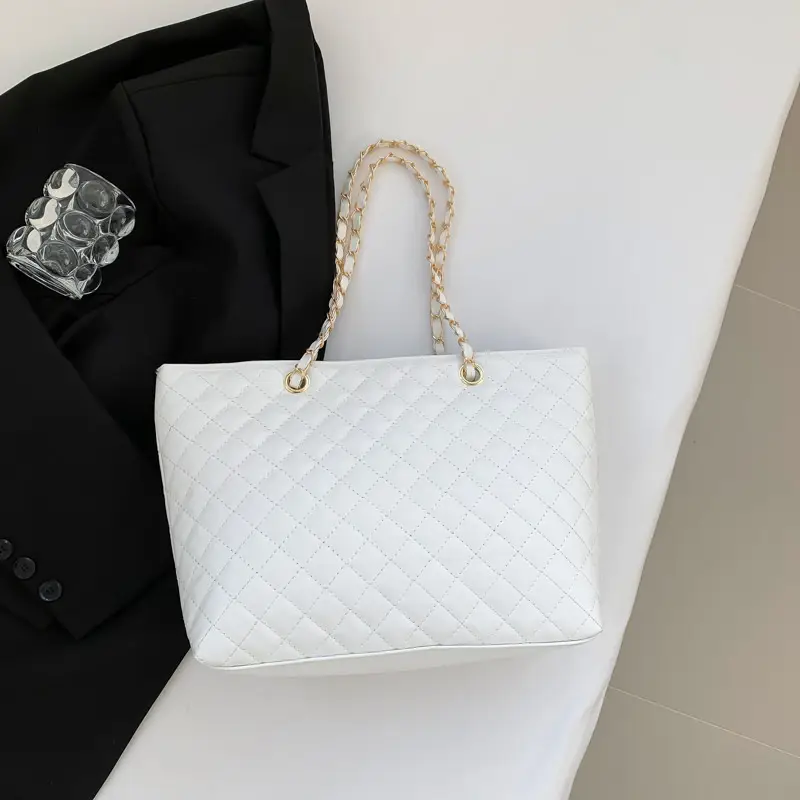 Women Quilted Beige Shoulder Bag 2023 Winter - Image 2