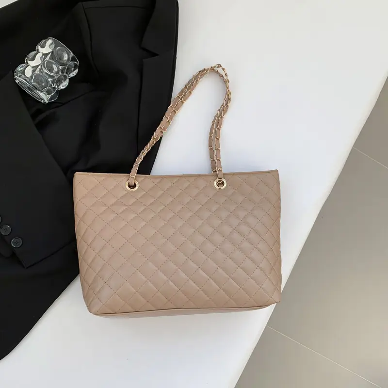 Women Quilted Beige Shoulder Bag 2023 Winter - Image 4