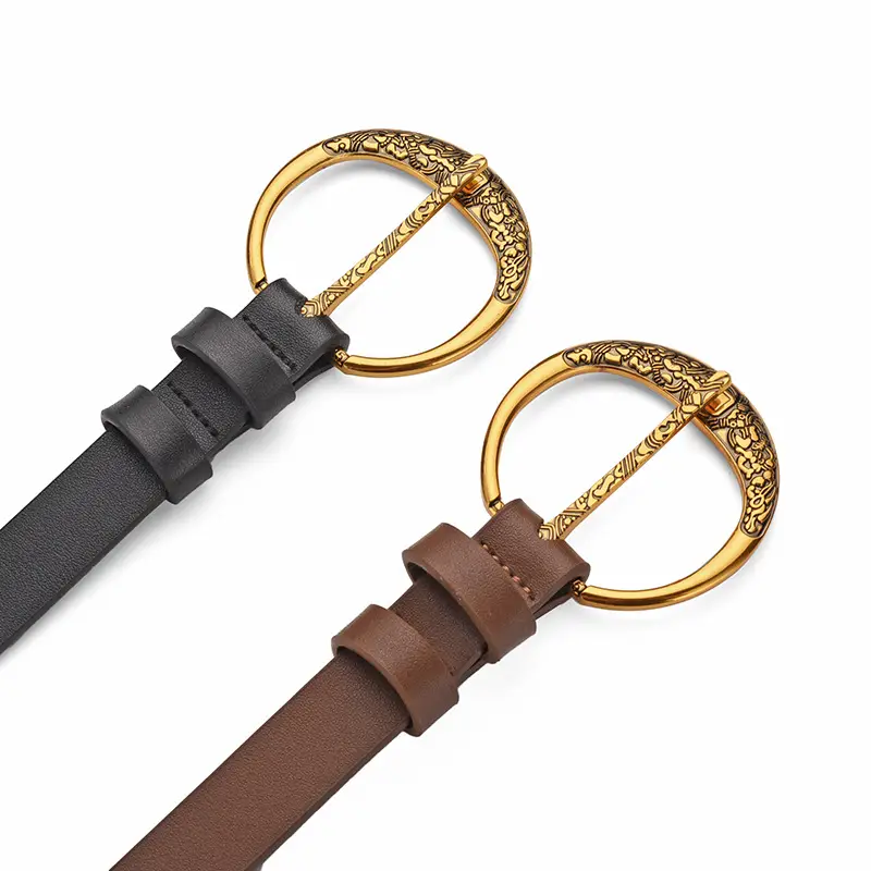 Retro Circle Belt Women Brown Gold Decorative Waist - Image 4