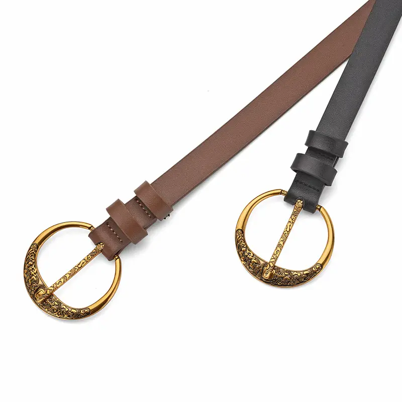 Retro Circle Belt Women Brown Gold Decorative Waist - Image 5