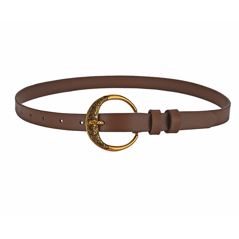 Retro Circle Belt Women Brown Gold Decorative Waist - Image 2