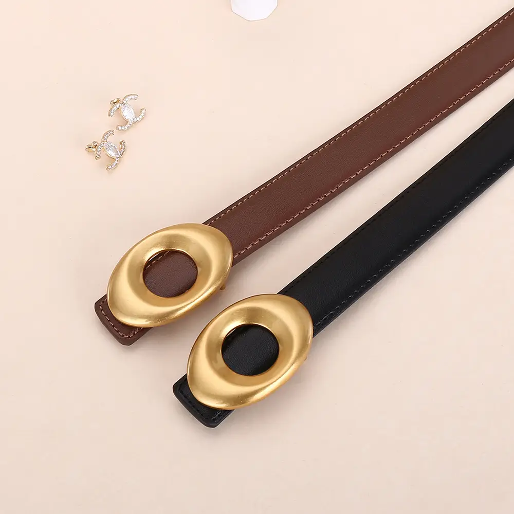 Black Leather Belt with Gold Plated End for Women - Image 8