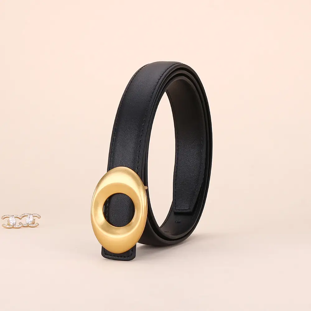 Black Leather Belt with Gold Plated End for Women - Image 9