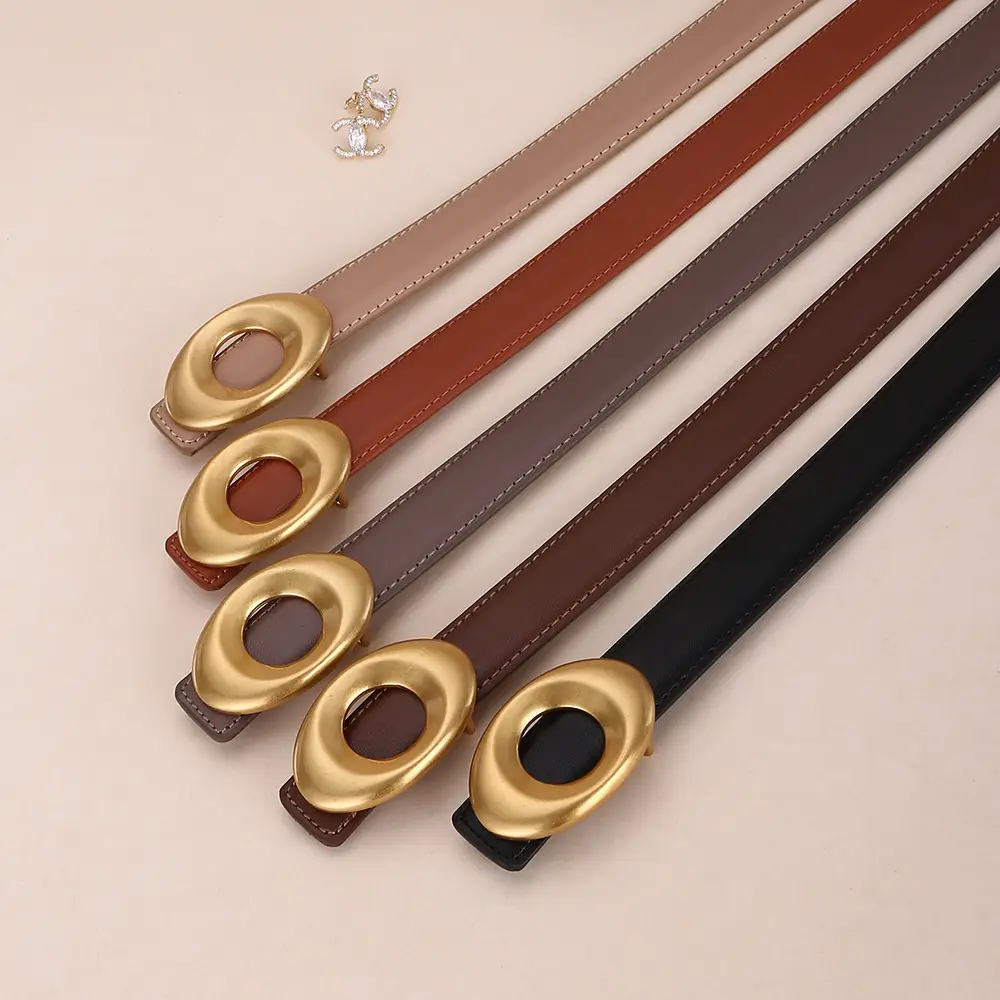Black Leather Belt with Gold Plated End for Women - Image 10