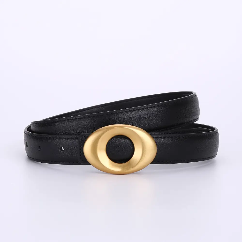 Black Leather Belt with Gold Plated End for Women - Image 11