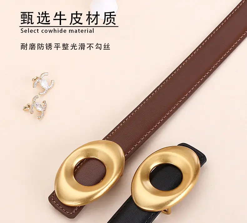 Black Leather Belt with Gold Plated End for Women — feature 11