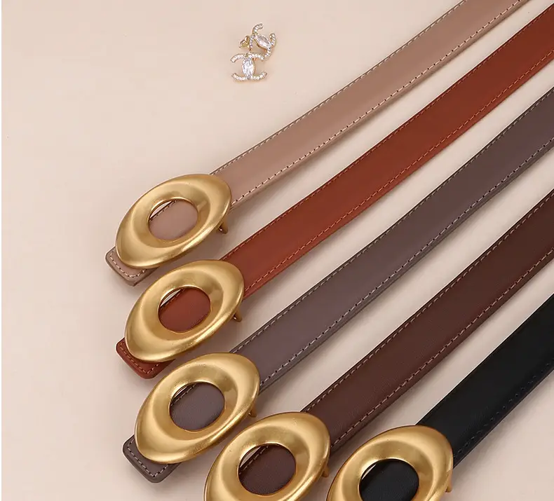 Black Leather Belt with Gold Plated End for Women — feature 17