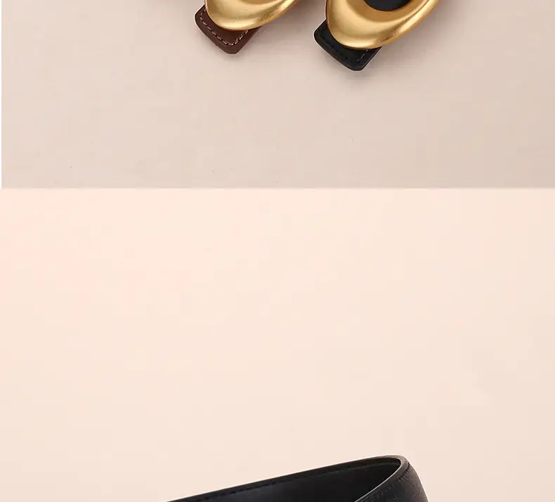 Black Leather Belt with Gold Plated End for Women — feature 18