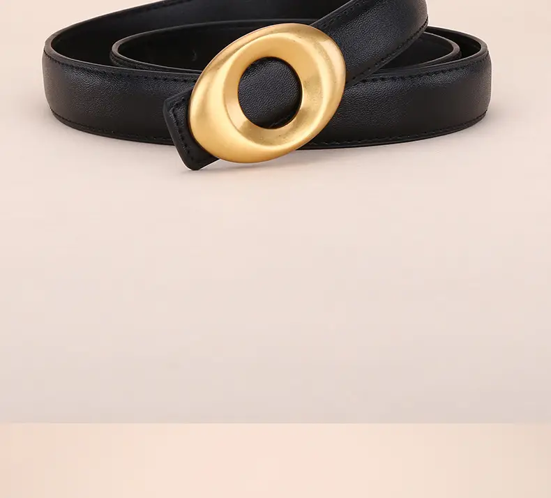 Black Leather Belt with Gold Plated End for Women — feature 19