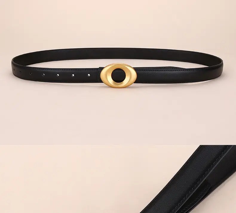Black Leather Belt with Gold Plated End for Women — feature 20