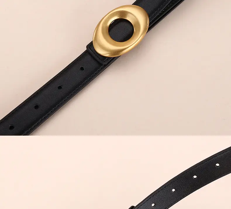 Black Leather Belt with Gold Plated End for Women — feature 21