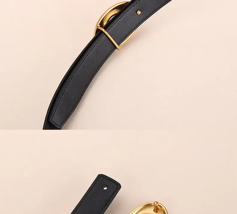 Black Leather Belt with Gold Plated End for Women — feature 22