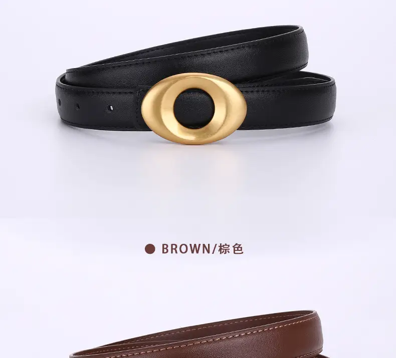 Black Leather Belt with Gold Plated End for Women — feature 24