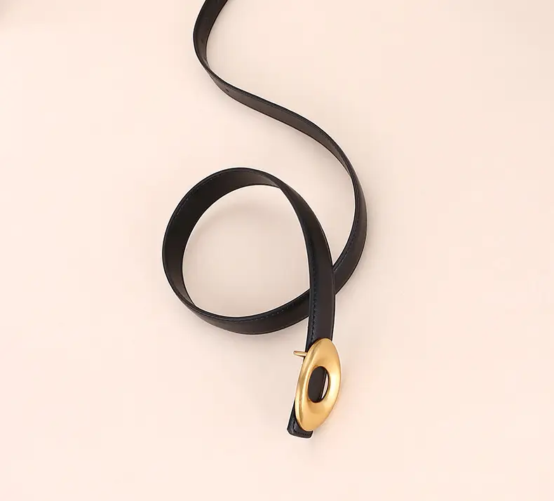 Black Leather Belt with Gold Plated End for Women — feature 29