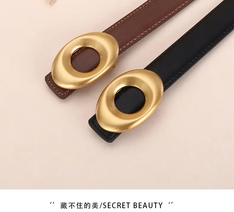 Black Leather Belt with Gold Plated End for Women — feature 3